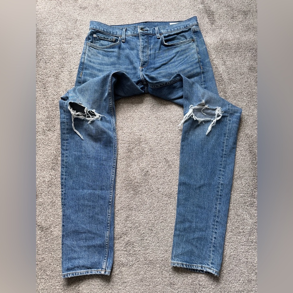 Mens Rag & Bone Designer Denim Jeans “Nick” Size 34x34 Extra Slim Distressed EUC